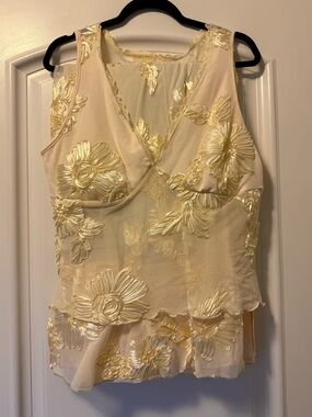 Sheer Floral Embroidered Sleeveless Top and Maxi Skirt Set